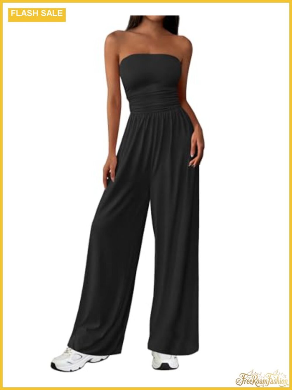 Strapless Wide Leg Jumpsuit Ruched Bandeau One Piece Romper Summer Vacation